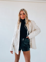 SALE :Cream Pleather Blazer