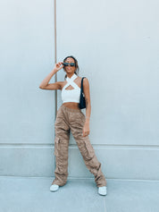Dora Ribbed Cross Halter Top