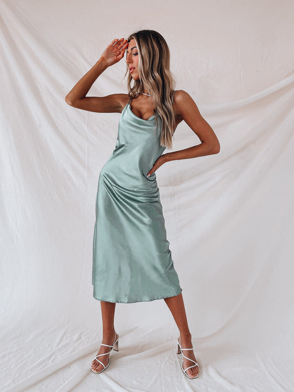 SALE :Lasting Impression Satin Midi Dress