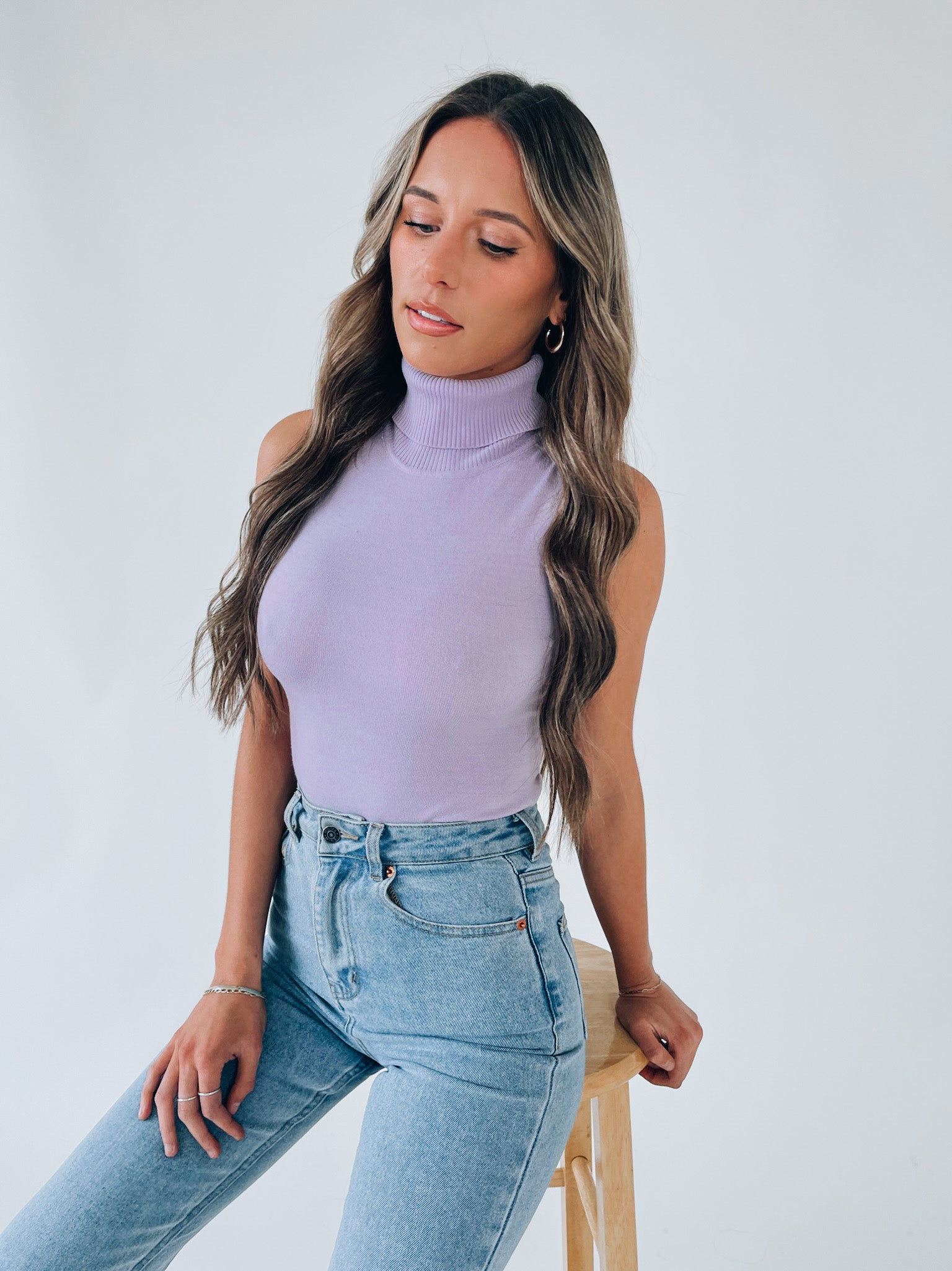 Lavender Sleeveless Turtleneck Bodysuit