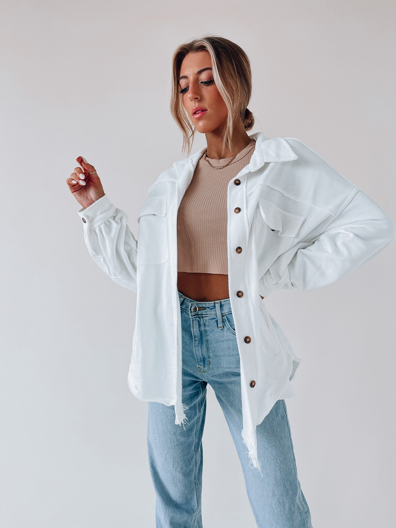 Jessika Button Down Ivory Shacket