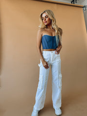 RESTOCKED :Adele Strapless Corset Top in Blue