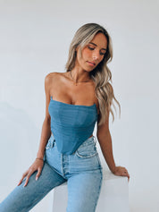 Dusty Blue Mesh Corset Top