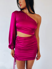 Penelope Fuchsia One Sleeve Mini Dress