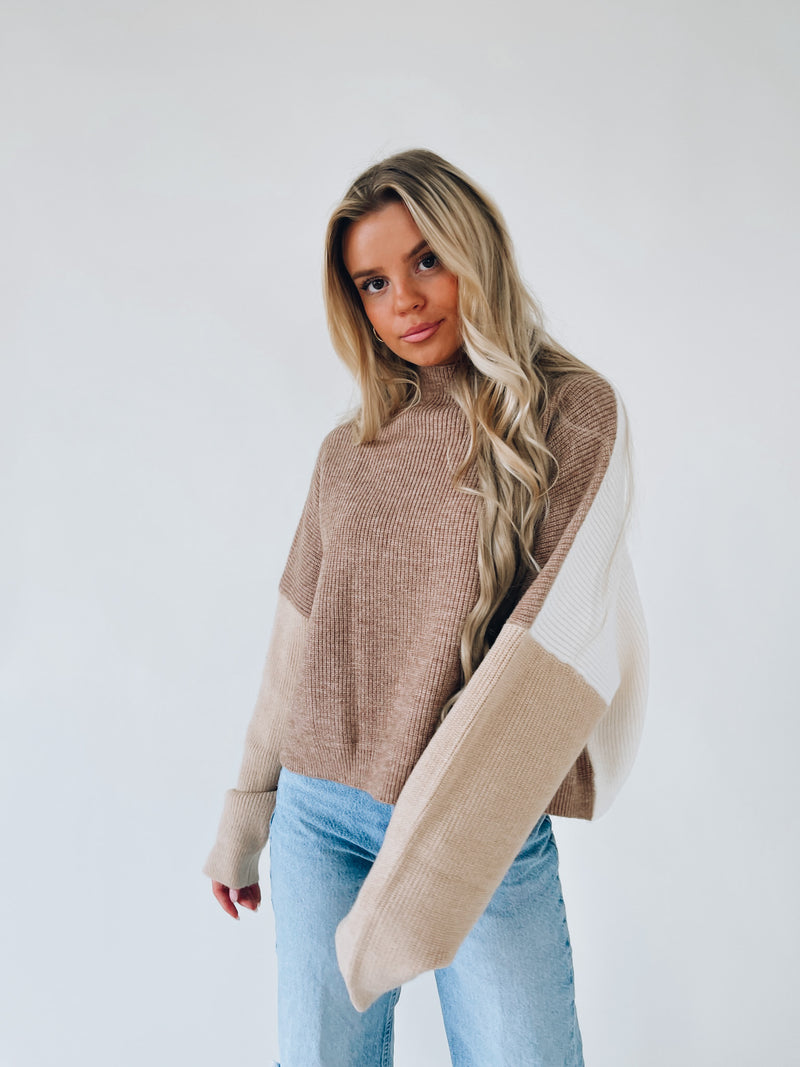 Callan Colorblock Sweater In Tan