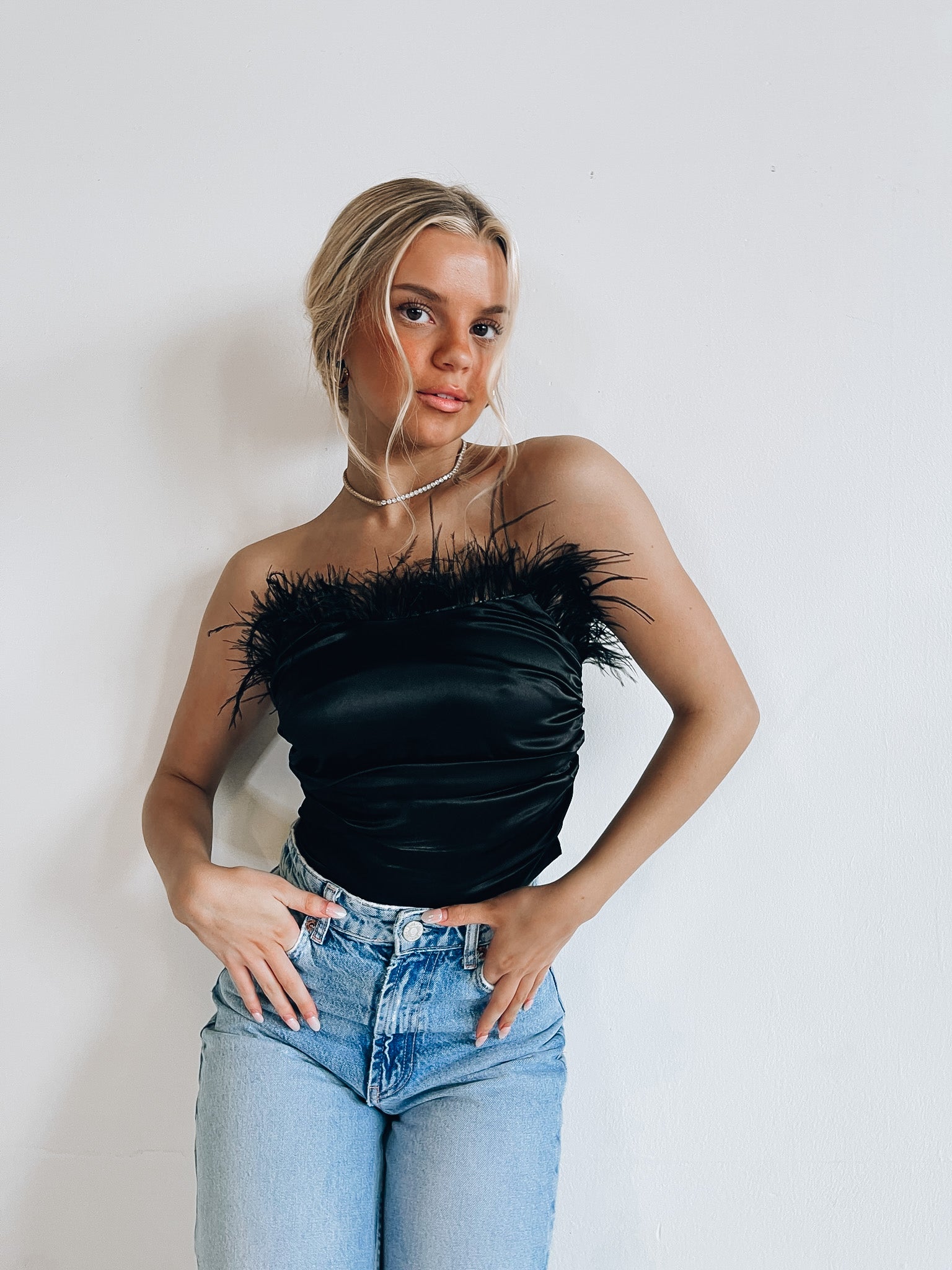 Vivian Feather Strapless Top
