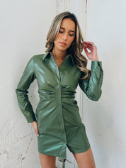 Sage Leather Mini Dress